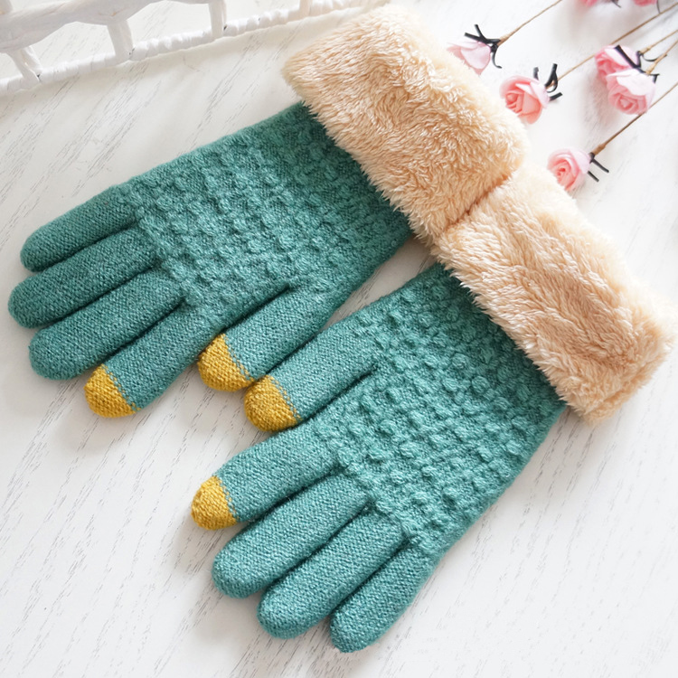 Gloves female winter touch screen saver warm and thickened qiu dong knitting students lovely Korean version of foreign 