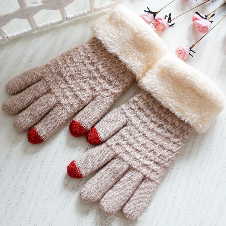 Gloves female winter touch screen saver warm and thickened qiu dong knitting students lovely Korean version of foreign 