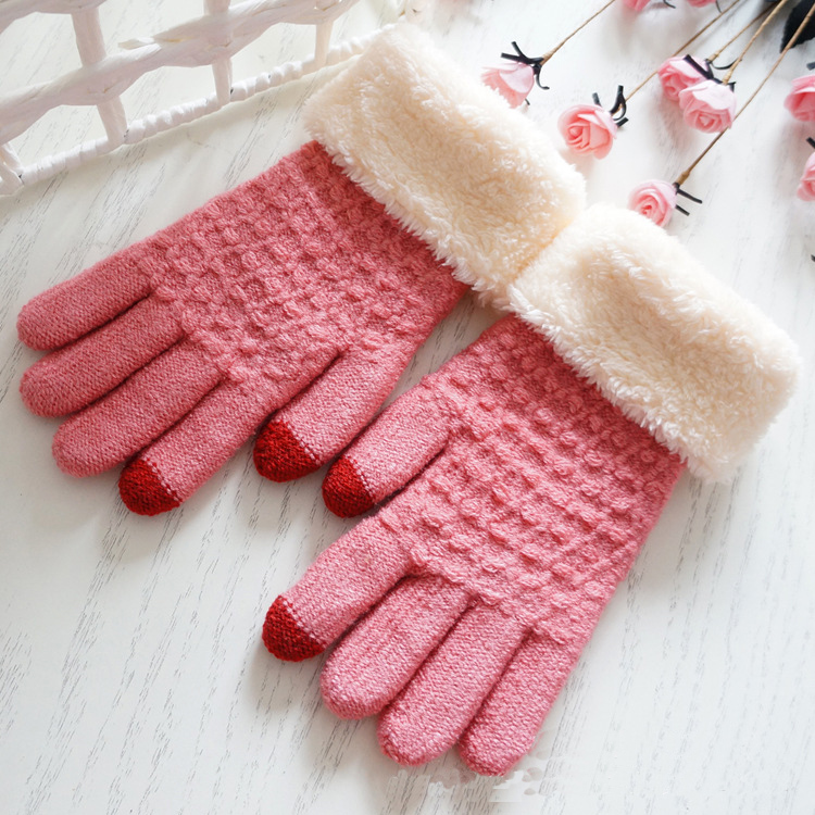 Gloves female winter touch screen saver warm and thickened qiu dong knitting students lovely Korean version of foreign 