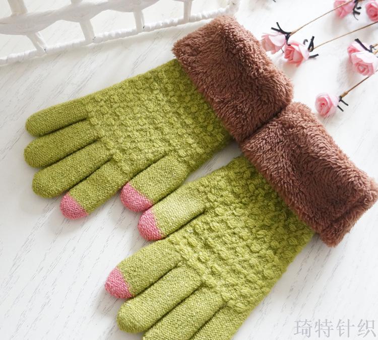 Gloves female winter touch screen saver warm and thickened qiu dong knitting students lovely Korean version of foreign 
