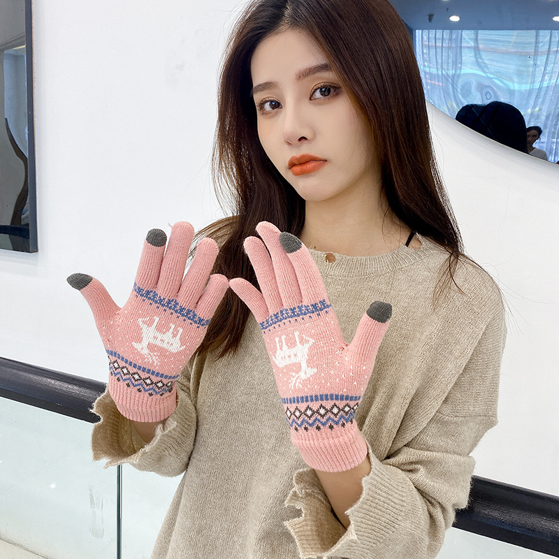 glove Style Knitted Touch-Screen Gloves Autumn and Winter Bear Knitting Wool Gloves Adult Rice Gloves