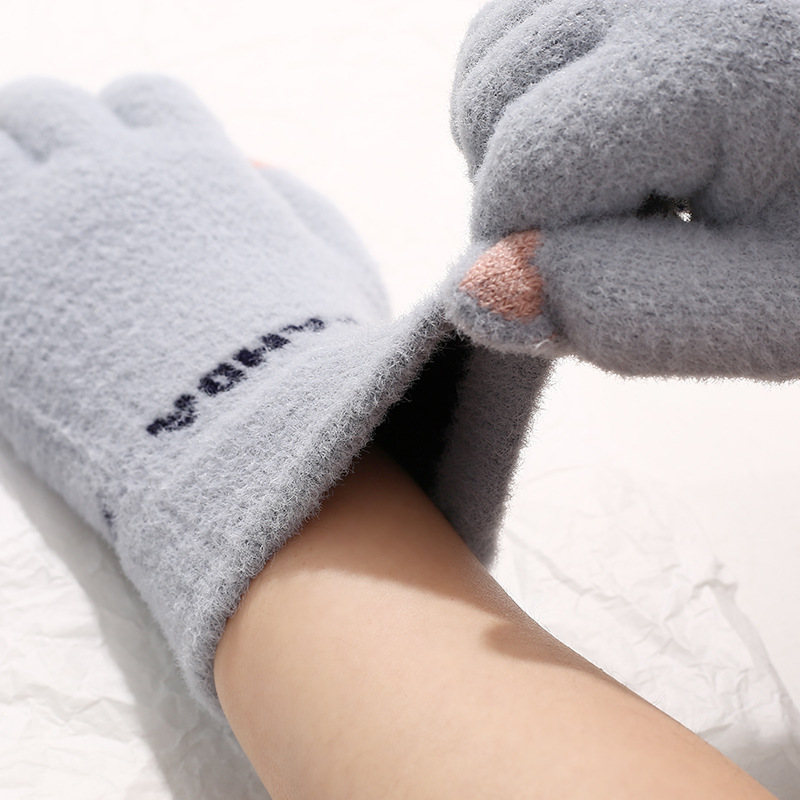 Knitted Gloves Autumn and Winter Girls&#039; Cute Cold-Proof Touch Screen Students Warm-Keeping Gloves Knitting Gloves