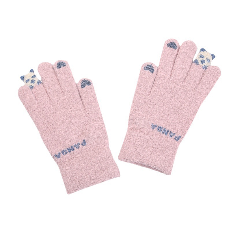 Knitted Gloves Autumn and Winter Girls&#039; Cute Cold-Proof Touch Screen Students Warm-Keeping Gloves Knitting Gloves