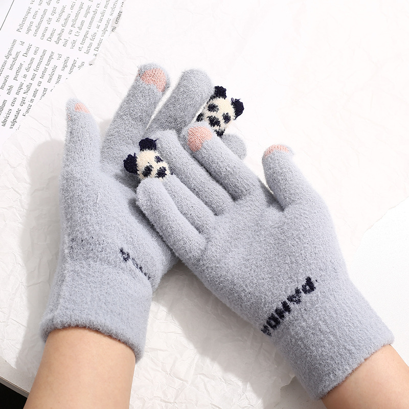 Knitted Gloves Autumn and Winter Girls&#039; Cute Cold-Proof Touch Screen Students Warm-Keeping Gloves Knitting Gloves