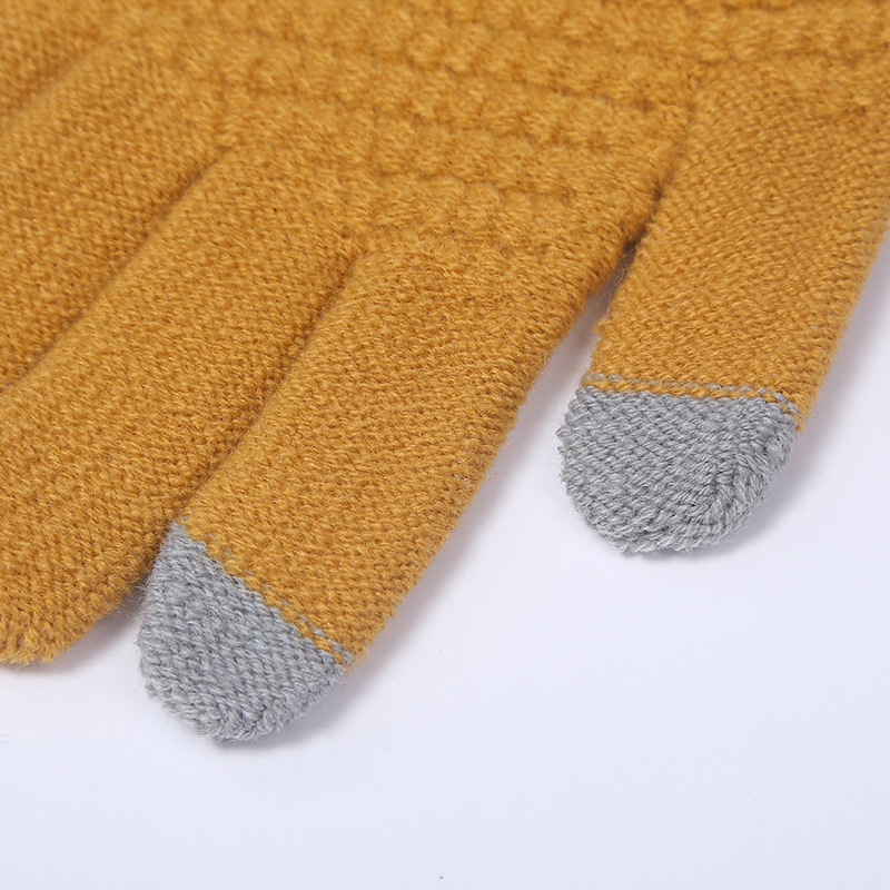 -Lined Thickened Korean Style Cold-Proof Cute Riding Touch Screen Warm Wool Knitted Gloves Wholesale Knitting Gloves