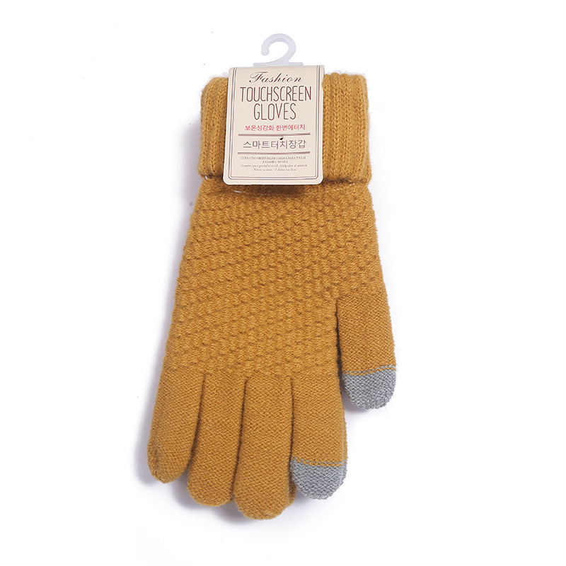 -Lined Thickened Korean Style Cold-Proof Cute Riding Touch Screen Warm Wool Knitted Gloves Wholesale Knitting Gloves