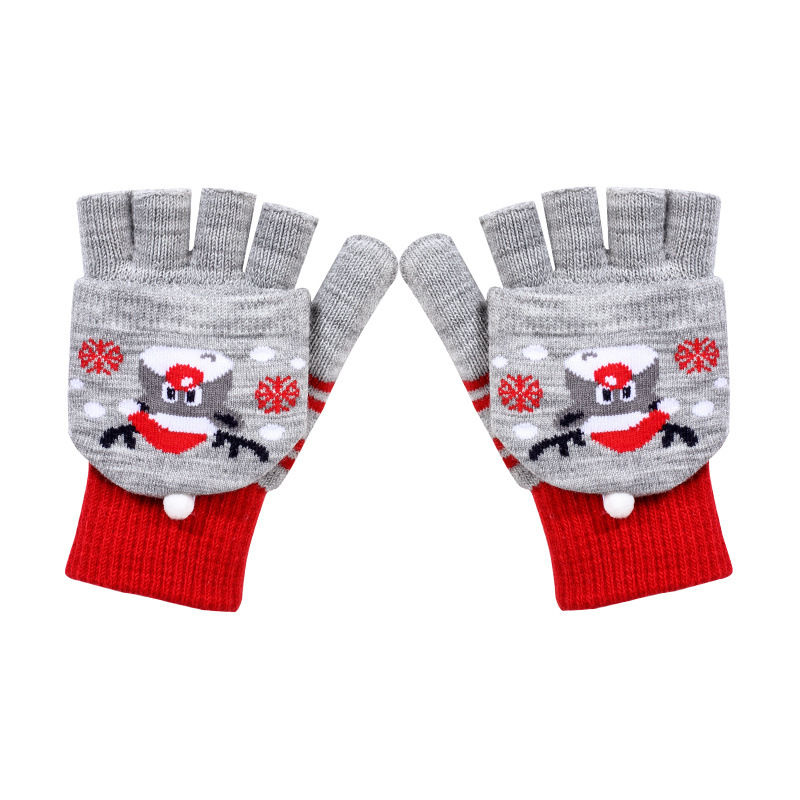Gloves Girls Winter Half Finger Flip Thickened Thermal Knitting Christmas Cartoon Fingerless Game Fingerless in Stock Wholesale