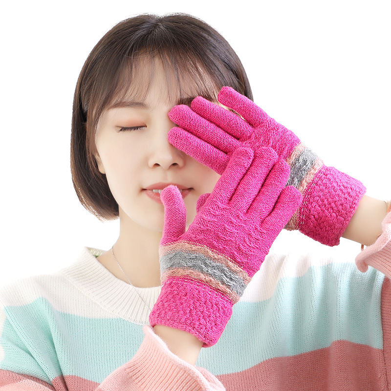 [Various] Winter Warm Adult Knitted Knitting Wool Gloves Thickened Striped Male and Female Students Finger Gloves