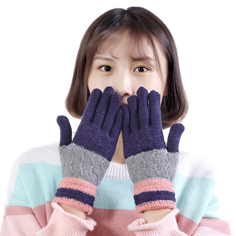 [Various] Winter Warm Adult Knitted Knitting Wool Gloves Thickened Striped Male and Female Students Finger Gloves
