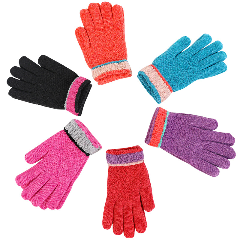 [Various] Winter Warm Adult Knitted Knitting Wool Gloves Thickened Striped Male and Female Students Finger Gloves