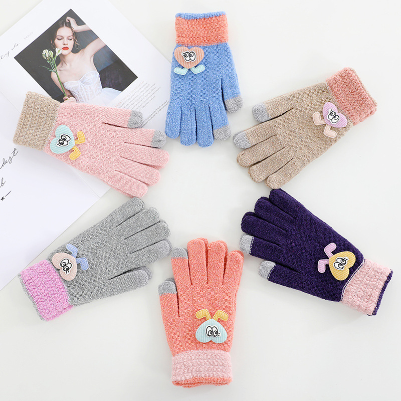 Winter Women&#039;s Touchscreen Gloves Outdoor Anti-Freezing Cute Knitting Full Finger Gloves Adult Warm Gloves Factory Wholesale