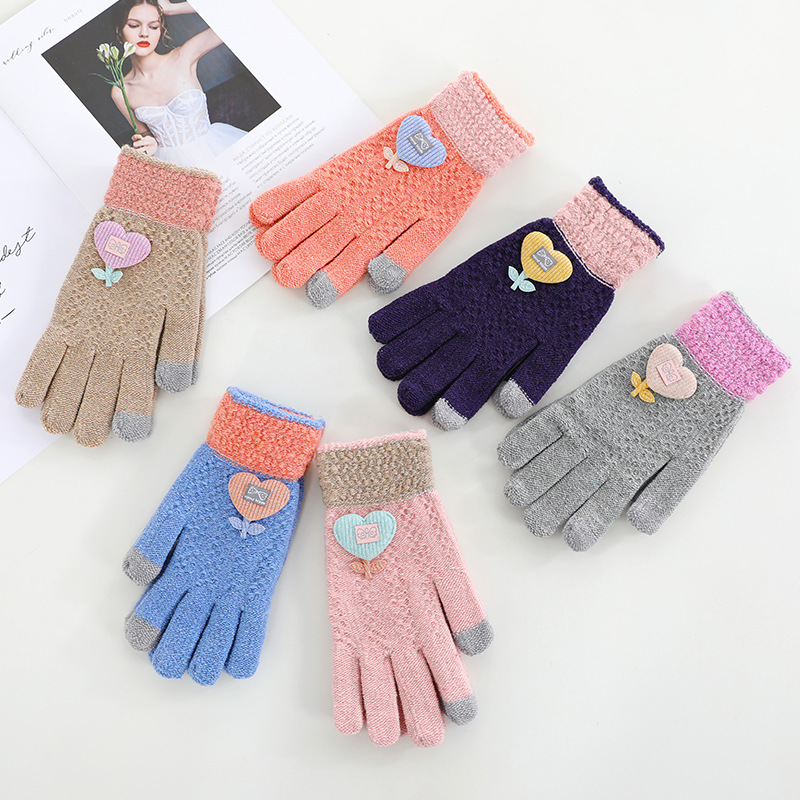 Winter Women&#039;s Touchscreen Gloves Outdoor Anti-Freezing Cute Knitting Full Finger Gloves Adult Warm Gloves Factory Wholesale