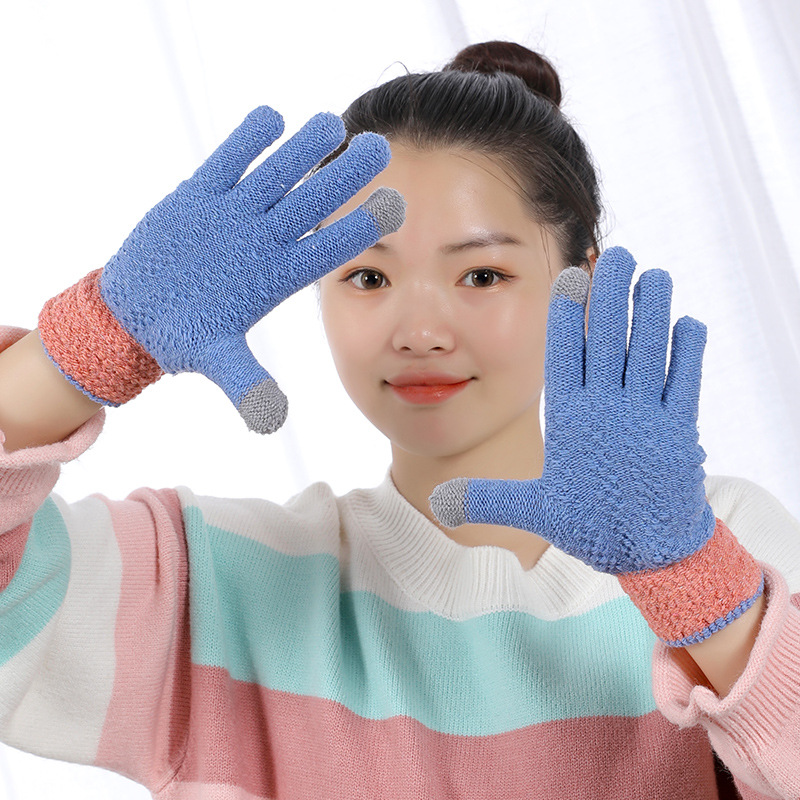 Winter Women&#039;s Touchscreen Gloves Outdoor Anti-Freezing Cute Knitting Full Finger Gloves Adult Warm Gloves Factory Wholesale