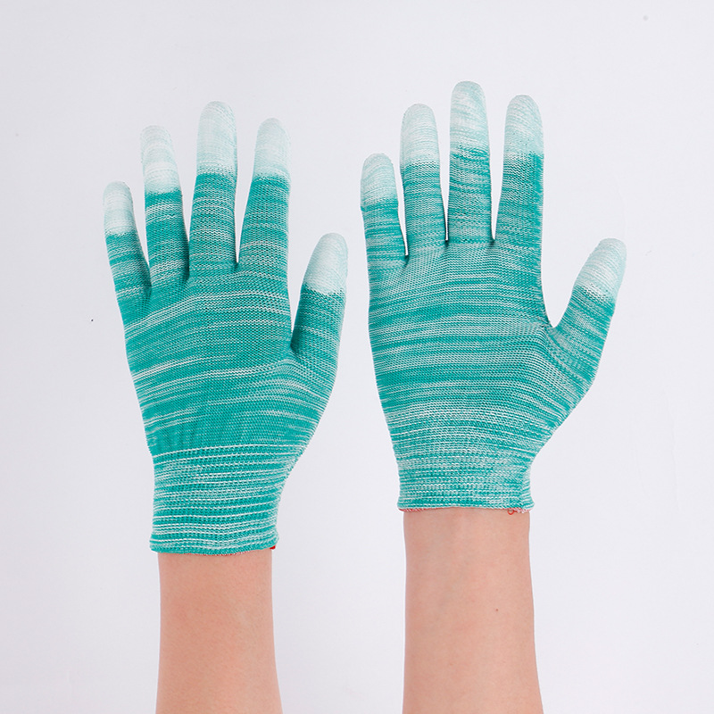 Congyou Nylon Striped Pu Coated Finger Cleanroom Gloves Practical Breathable Picking Labor Protection Gloves PU Gloves