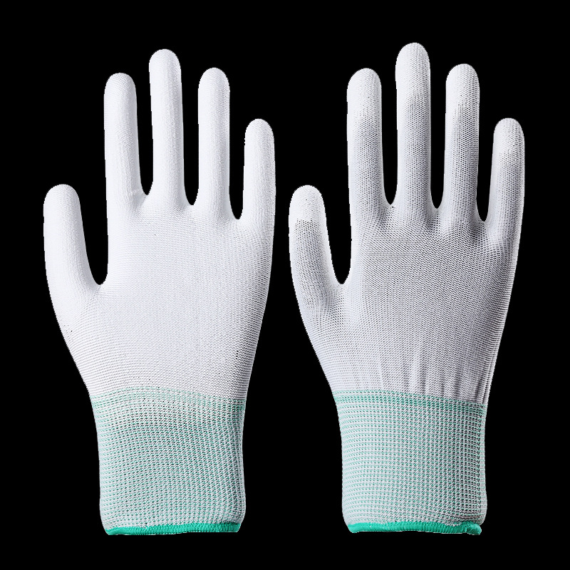 Palm Gloves White Dust-Free Electronic Factory Anti-Static Coating Pu Coated Gloves Labor Gloves Wholesale PU Gloves