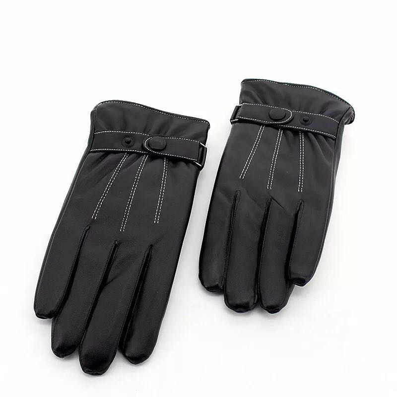 Artificial Leather Three-Band Pu Gloves Winter Cycling Warm Men&#039;s Touch Screen Gloves Outdoor Protective Gloves