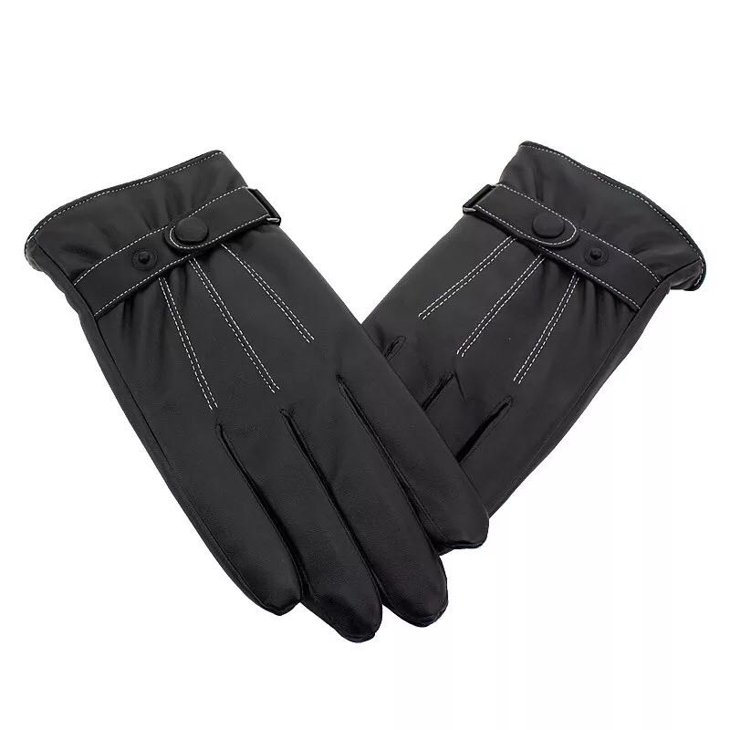 Artificial Leather Three-Band Pu Gloves Winter Cycling Warm Men&#039;s Touch Screen Gloves Outdoor Protective Gloves