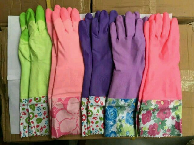 Winter plus velvet extended printing PU gloves household PU plus velvet glove
