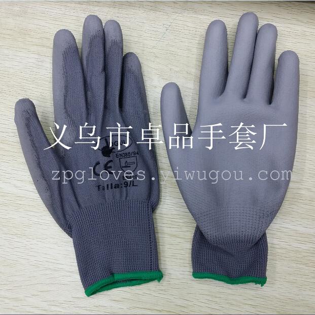 Factory direct 13 pin nylon gray PU gloves anti-static gloves
