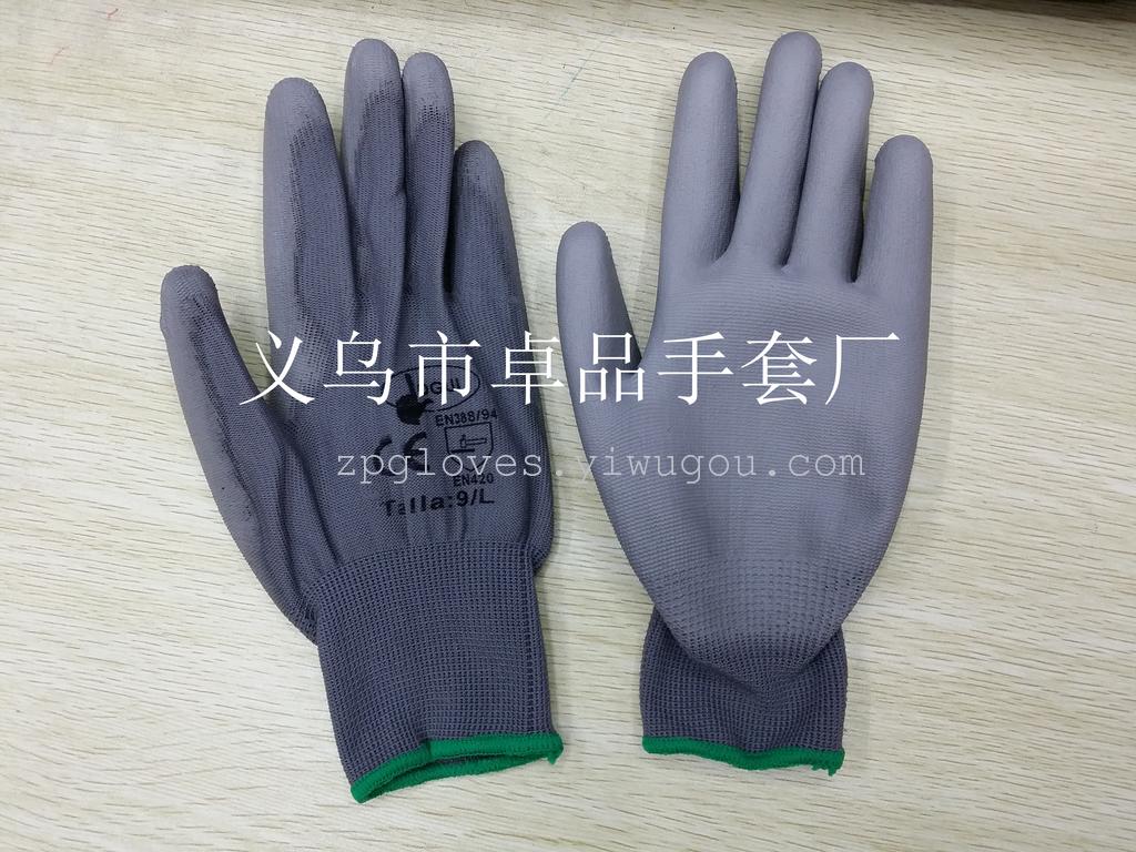 Factory direct 13 pin nylon gray PU gloves anti-static gloves