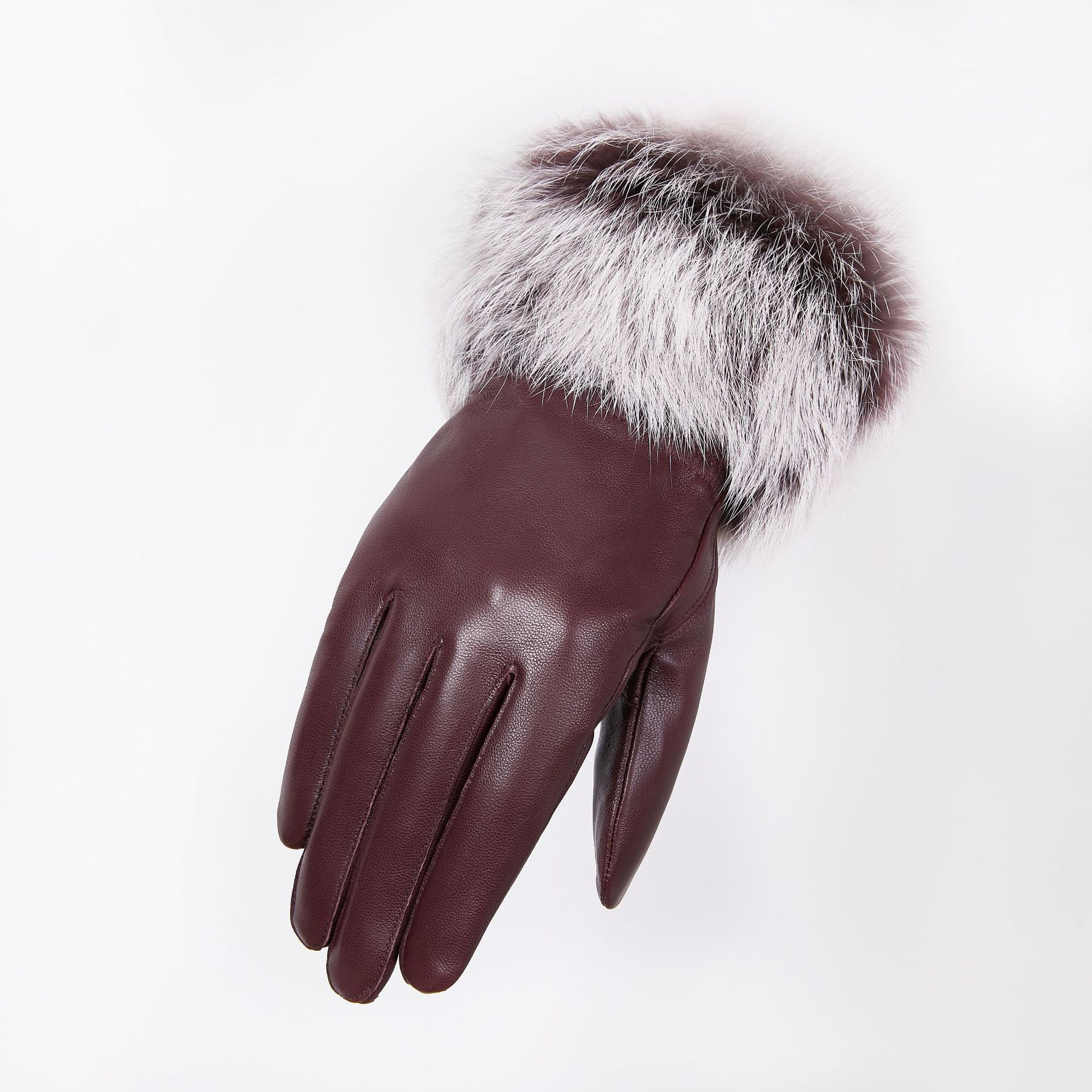 Fur Mouth Leather Gloves Winter Warm Cycling and Driving Gloves Factory Direct Sales Wholesale Processing Fur Gloves