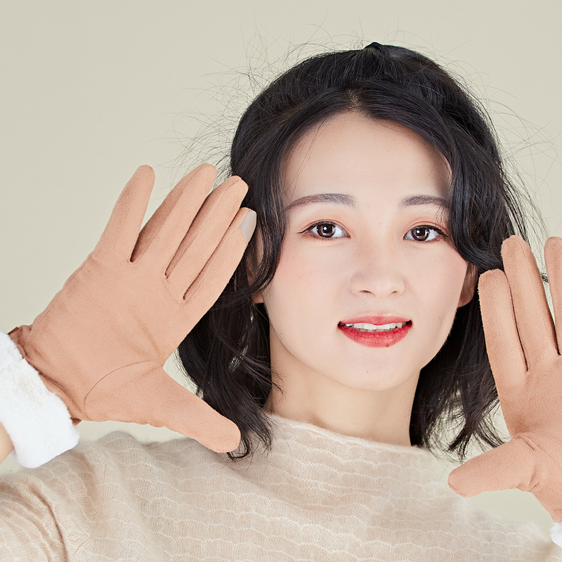 Padded Warm Keeping Touch Screen Cycling and Driving Imitation Rabbit Fur Mouth Cute Student Suede Gloves Fur Gloves