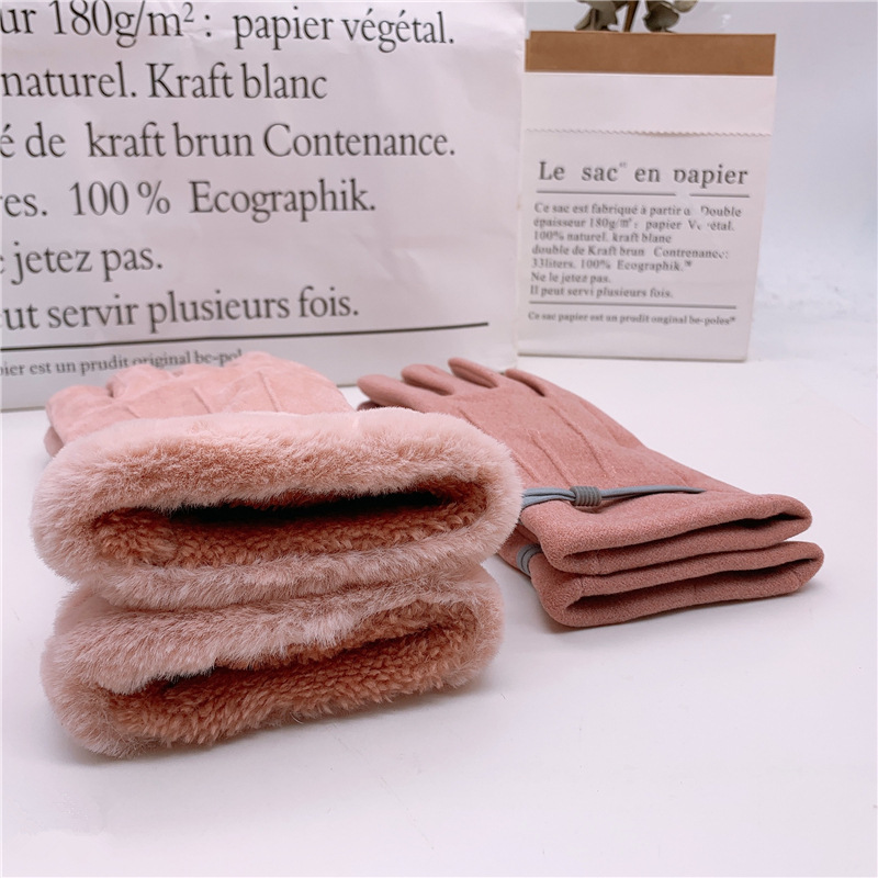 Padded Warm Keeping Touch Screen Cycling and Driving Imitation Rabbit Fur Mouth Cute Student Suede Gloves Fur Gloves