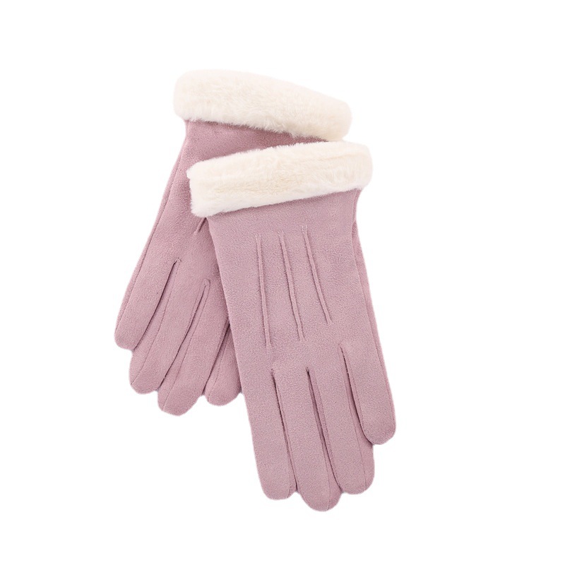 Padded Warm Keeping Touch Screen Cycling and Driving Imitation Rabbit Fur Mouth Cute Student Suede Gloves Fur Gloves