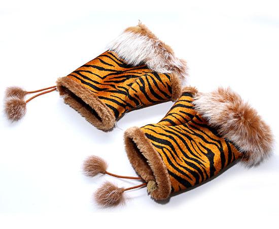 Tiger gloves ladies fashion winter rabbit fur gloves mittens factory outlet