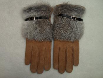 Male and female pigskin suede leather rabbit fur gloves