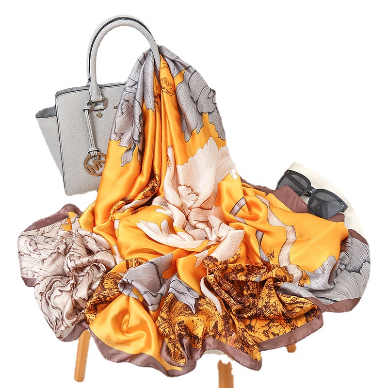 Artificial Silk Mother Scarf Spring and Summer New Fashion All-Match Mid-Length Scarf Sunscreen Shawl Women&#039;s Scarf