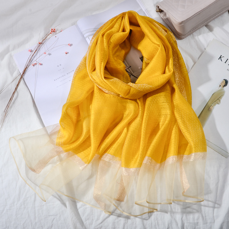 Foreign Trade New Pure Color Silk Scarf Women&#039;s Long Scarf Gold Silk Scarf Summer Sunscreen Shawl