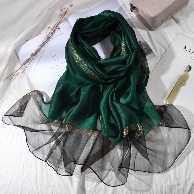 Foreign Trade New Pure Color Silk Scarf Women&#039;s Long Scarf Gold Silk Scarf Summer Sunscreen Shawl