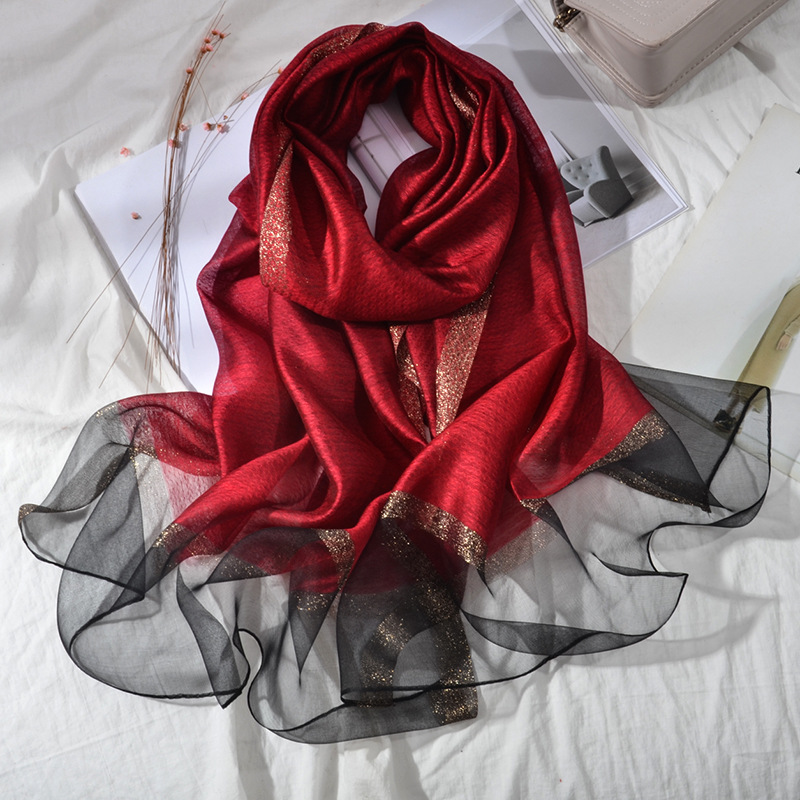 Foreign Trade New Pure Color Silk Scarf Women&#039;s Long Scarf Gold Silk Scarf Summer Sunscreen Shawl