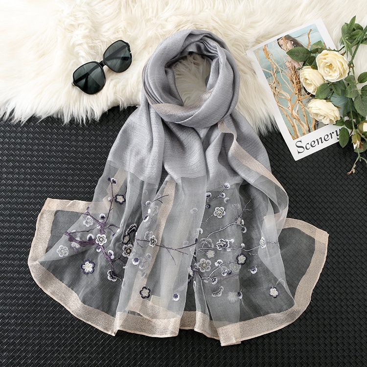 New Silk Wool Embroidered Scarf Women&#039;s Silk Wool Embroidered Mulberry Silk Scarf Sunscreen Shawl Women