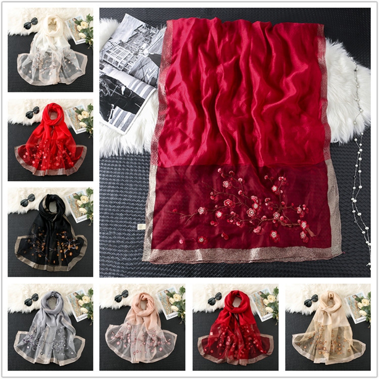 New Silk Wool Embroidered Scarf Women&#039;s Silk Wool Embroidered Mulberry Silk Scarf Sunscreen Shawl Women
