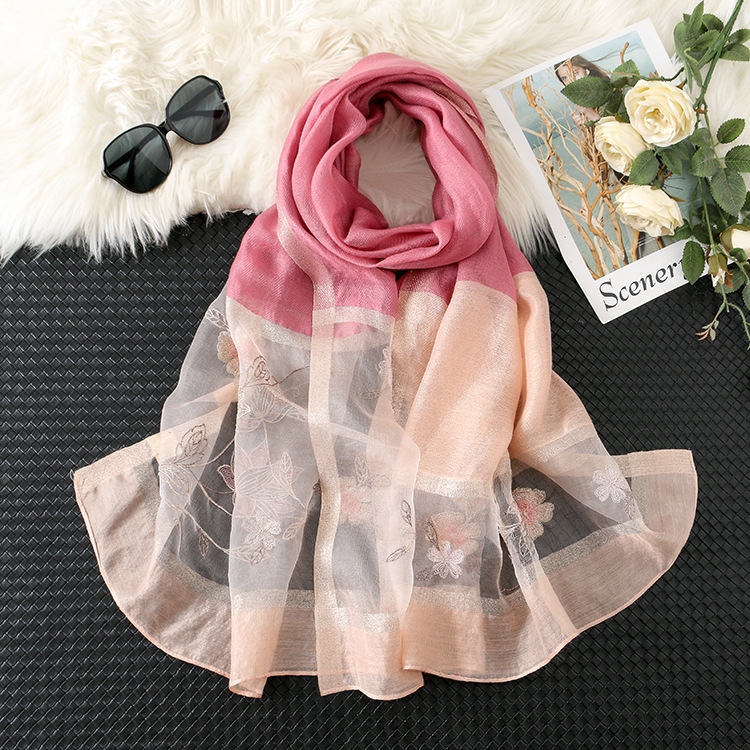 Factory Wholesale New Silk Wool Embroidered Scarf Female Silk Wool Embroidered Mulberry Silk Scarf Sunscreen Shawl Female
