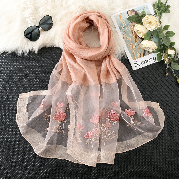 One Piece Dropshipping New Silk Wool Embroidered Scarf for Women Silk Wool Embroidered Mulberry Silk Scarf Sunscreen Shawl for Women