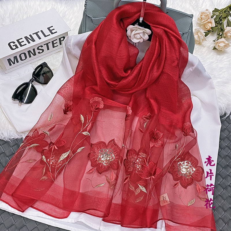 Silkworm Silk Scarf Women&#039;s Wool Embroidered Scarf Sunscreen Shawl Korean Style Embroidered Scarf Ethnic Style Fashion All-Matching Wholesale