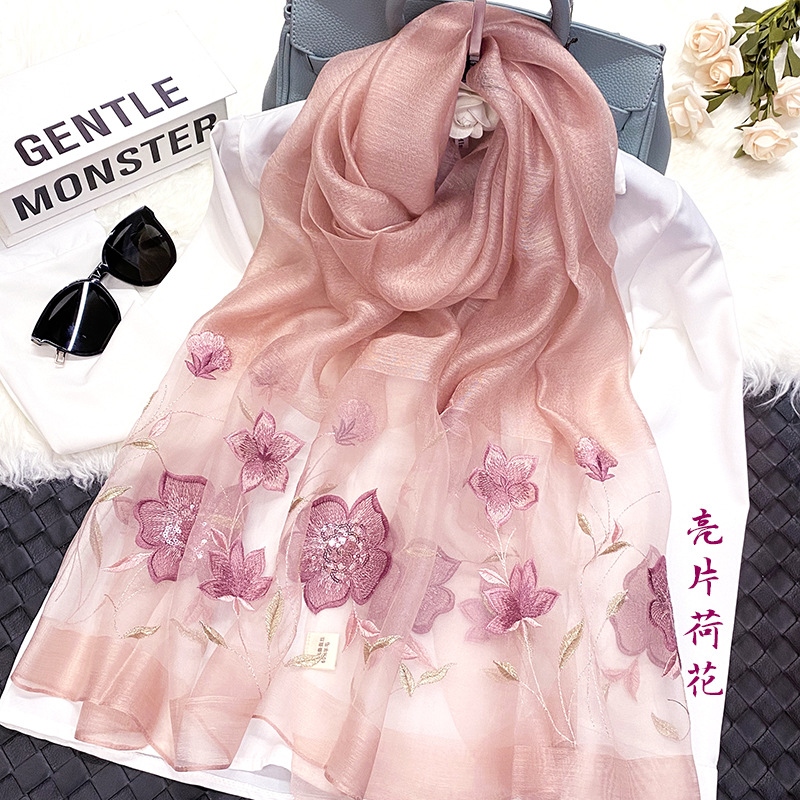 Silkworm Silk Scarf Women&#039;s Wool Embroidered Scarf Sunscreen Shawl Korean Style Embroidered Scarf Ethnic Style Fashion All-Matching Wholesale