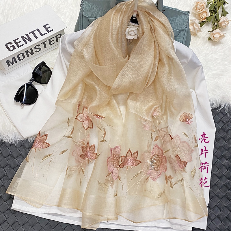 Silkworm Silk Scarf Women&#039;s Wool Embroidered Scarf Sunscreen Shawl Korean Style Embroidered Scarf Ethnic Style Fashion All-Matching Wholesale