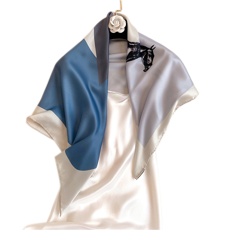 Early autumn new literature and art matching color twill 90 square scarf female fashion horse design silk scarf sunscreen shawl scarf