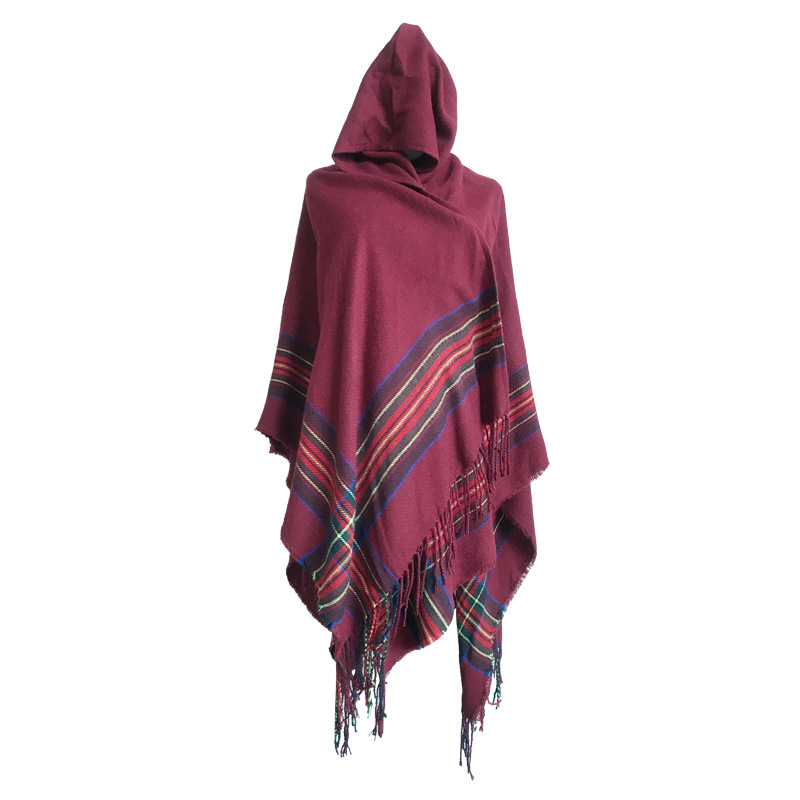 Ethnic Style Cape and Shawl Women&#039;s Cloak Hooded Thickened Warm Yunnan Tibet Travel Scarf Hooded Cloak Coat