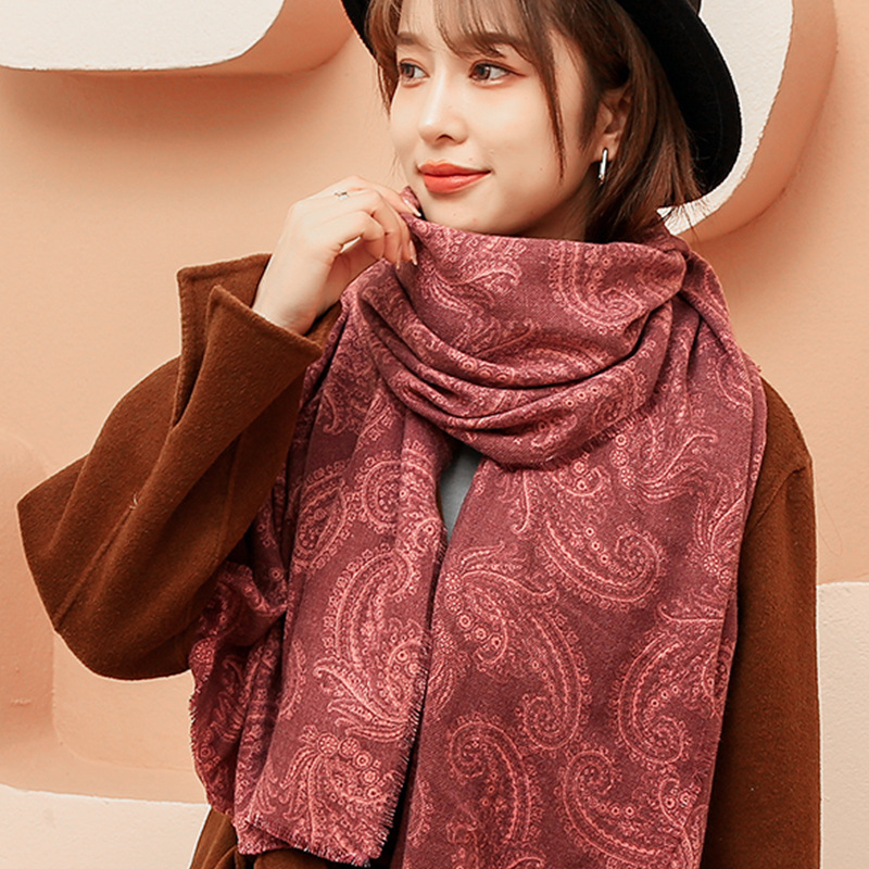  and Winter European and American Short Tassel Printed Scarf Vintage Paisley Ethnic Style Scarf for Women Ethnic Scarf
