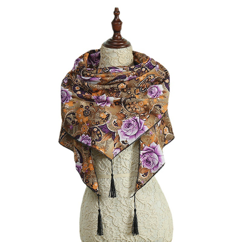 Cashmere Scarf Air Conditioning Shawl Ethnic Style Three Beard Triangular Binder Scarf Factory Wholesale Ethnic Scarf