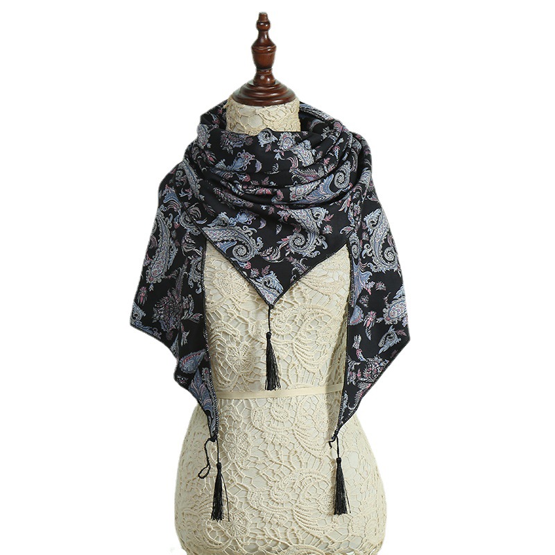 Cashmere Scarf Air Conditioning Shawl Ethnic Style Three Beard Triangular Binder Scarf Factory Wholesale Ethnic Scarf