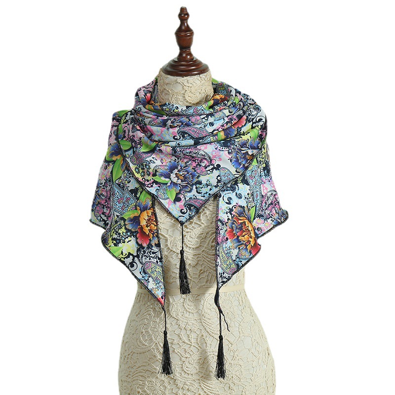 Cashmere Scarf Air Conditioning Shawl Ethnic Style Three Beard Triangular Binder Scarf Factory Wholesale Ethnic Scarf