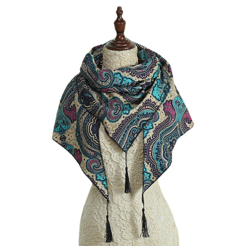 Cashmere Scarf Air Conditioning Shawl Ethnic Style Three Beard Triangular Binder Scarf Factory Wholesale Ethnic Scarf