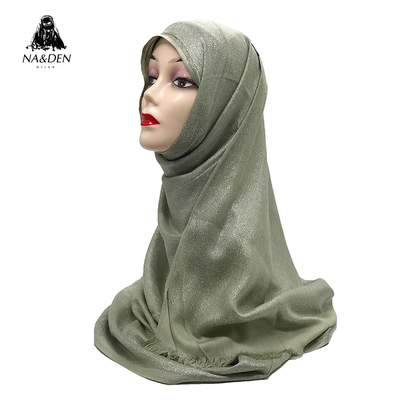 Cross-Border International Station Artificial Cotton Satin Solid Color Silver Silk Double-Layer Fringe Women&#039;s Scarf Ethnic Handbag Headscarf One Piece Dropshipping
