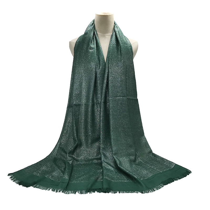 Cross-Border International Station Artificial Cotton Satin Solid Color Silver Silk Double-Layer Fringe Women&#039;s Scarf Ethnic Handbag Headscarf One Piece Dropshipping